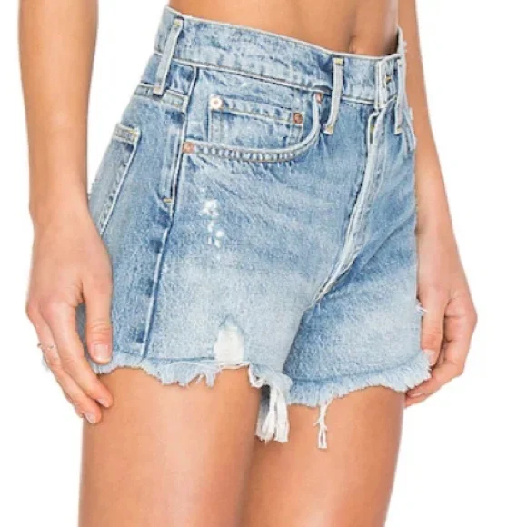 Agolde Light Blue Distressed Jean Shorts - Picture 3 of 11